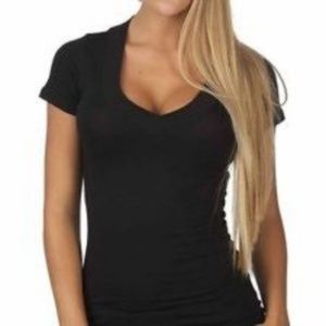 EXPRESS Sexy Stretch V-Neck Short Sleeve Top Black